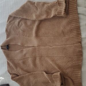 Womans large petite Talbots open front cotton sweater in tan